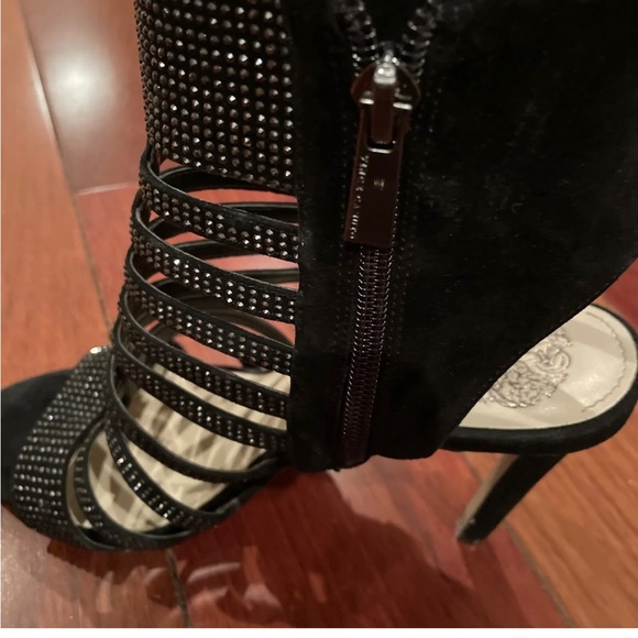 Vince Camuto Katal Black Rhinestone Strappy Suede Dress Heels 8 1/2 side zipper - Picture 3 of 5